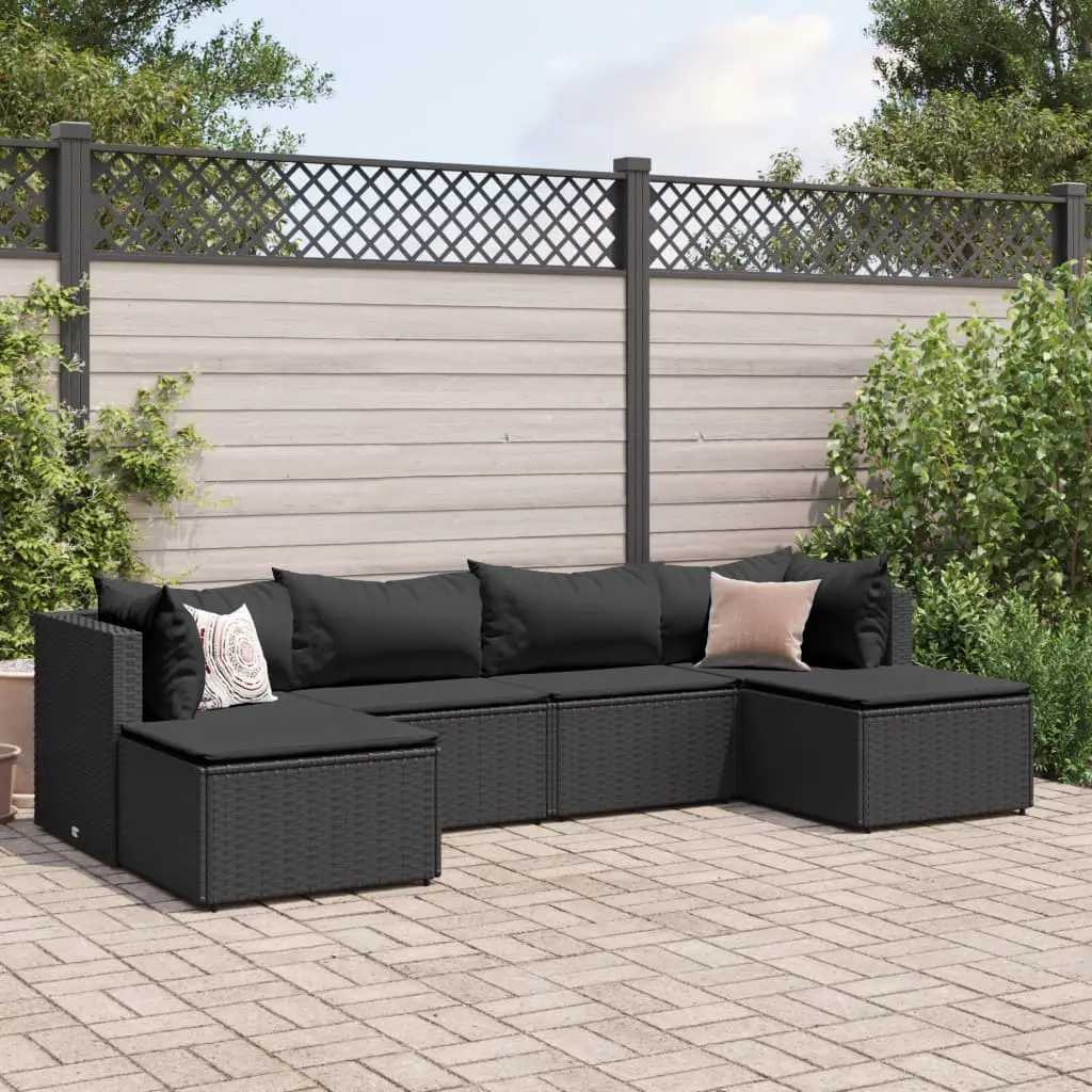 Set Mobili da Giardino 6 pz con Cuscini in Polyrattan Nero