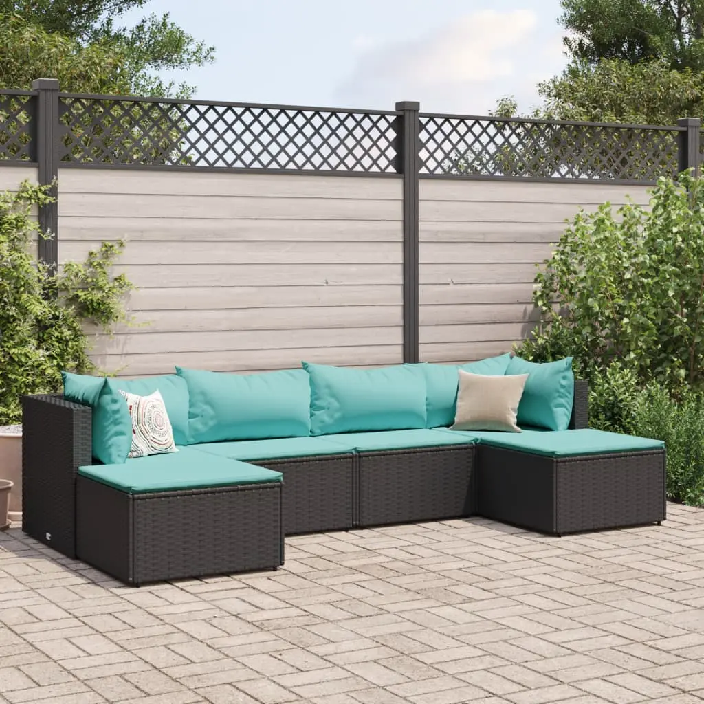 Set Mobili da Giardino 6 pz con Cuscini in Polyrattan Nero