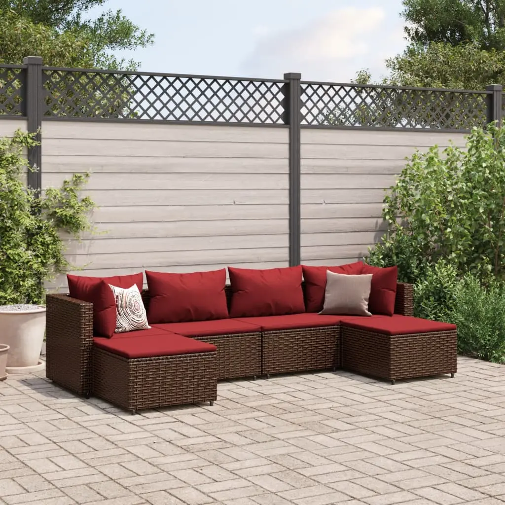 Set Mobili da Giardino 6pz con Cuscini in Polyrattan Marrone