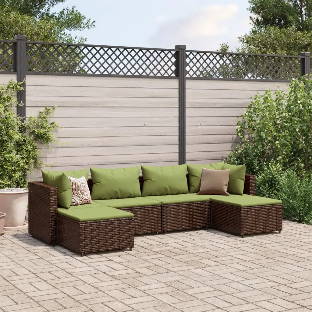 Set Mobili da Giardino 6pz con Cuscini in Polyrattan Marrone