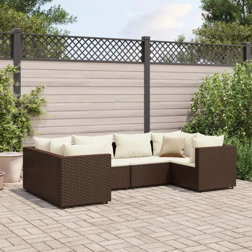 Set Mobili da Giardino 6pz con Cuscini in Polyrattan Marrone