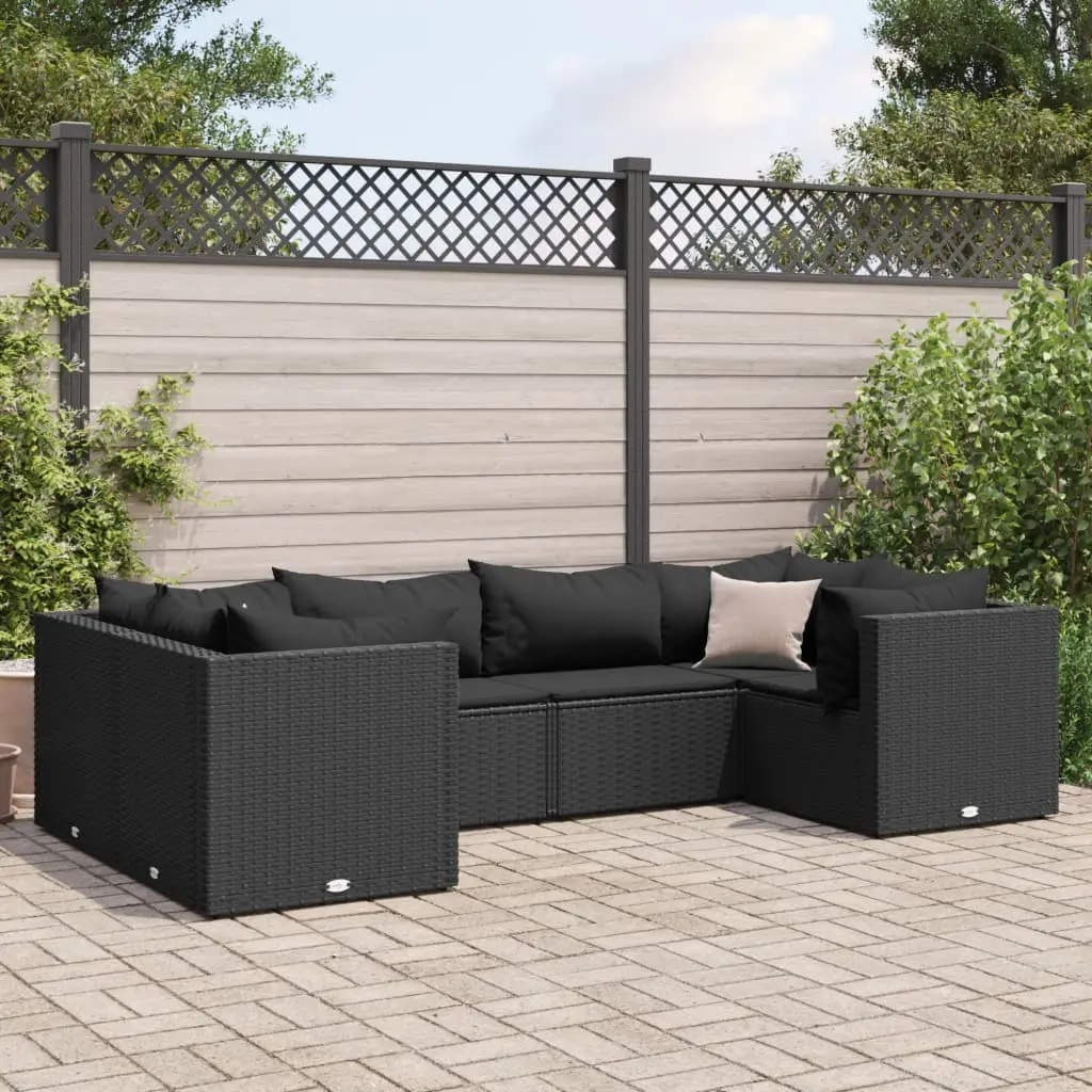 Set Mobili da Giardino 6 pz con Cuscini in Polyrattan Nero