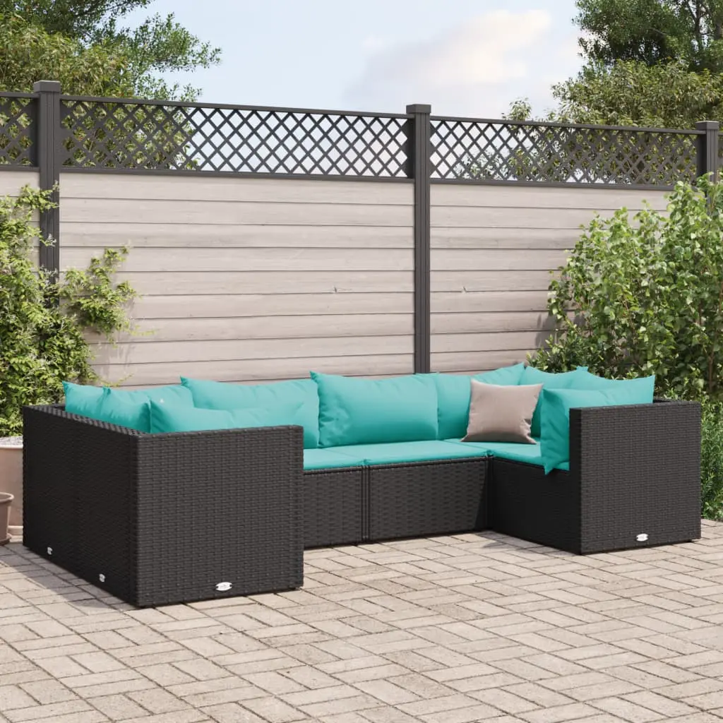 Set Mobili da Giardino 6 pz con Cuscini in Polyrattan Nero