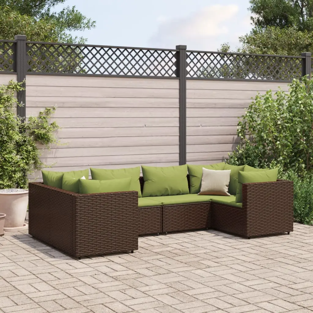 Set Mobili da Giardino 6pz con Cuscini in Polyrattan Marrone