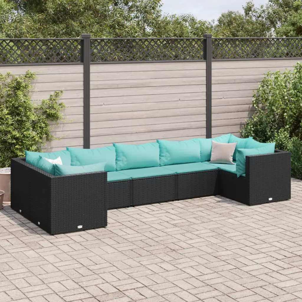 Set Salotto da Giardino con Cuscini 7pz Nero Polyrattan