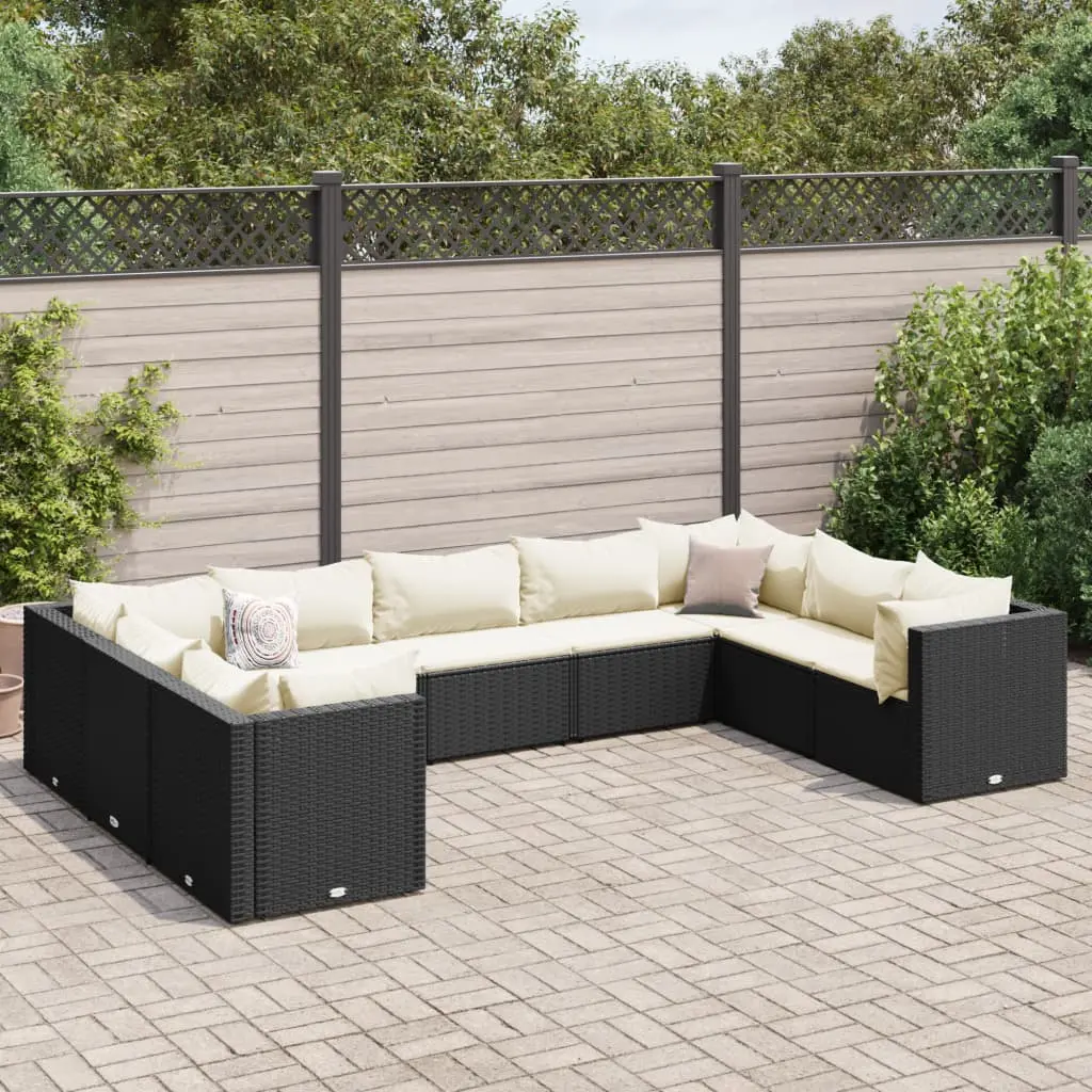 Set Salotto da Giardino con Cuscini 9pz Nero in Polyrattan