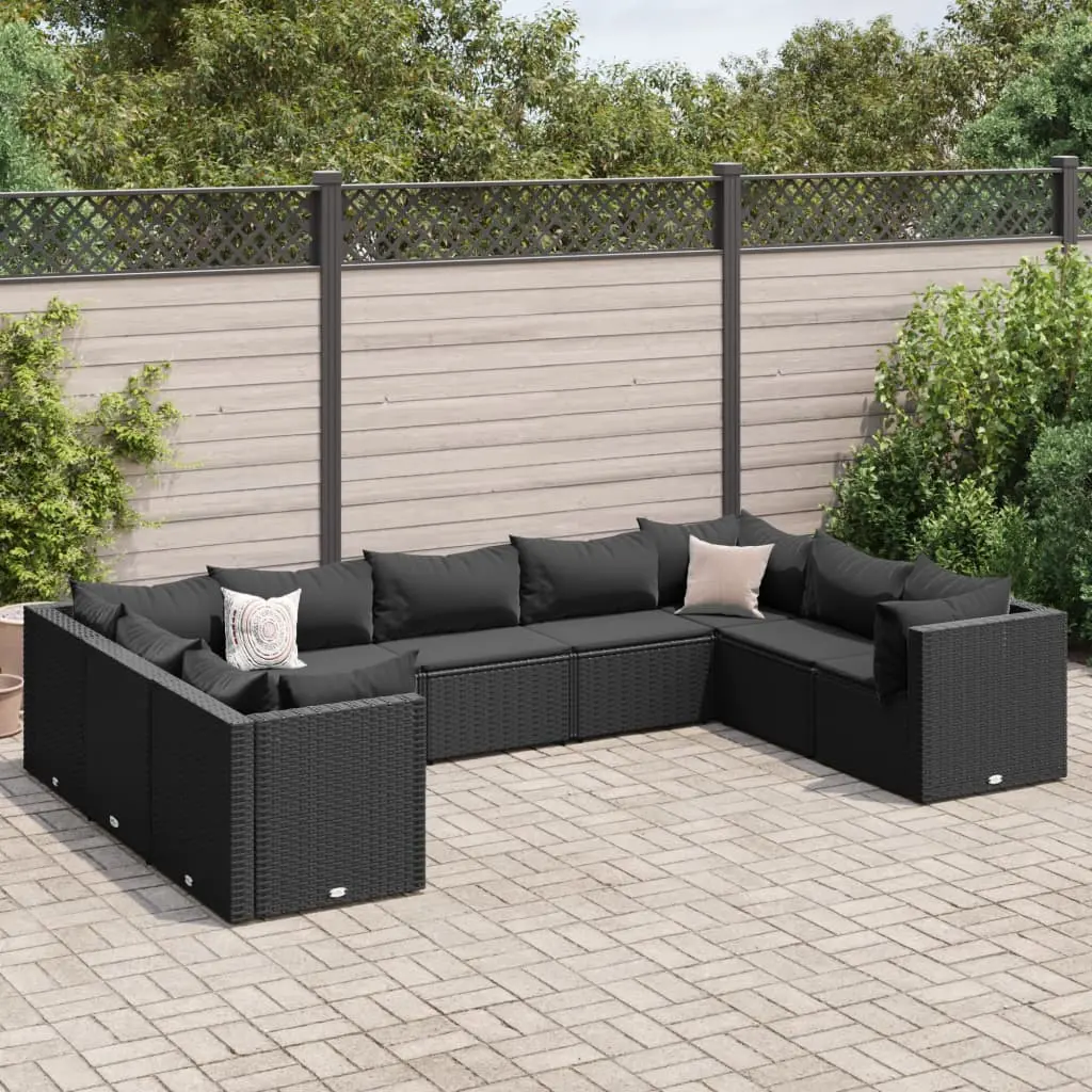 Set Salotto da Giardino con Cuscini 9pz Nero in Polyrattan