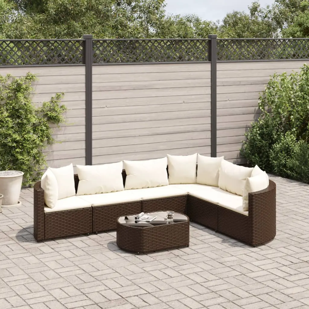 Set Divani da Giardino 7 pz con Cuscini Marrone in Polyrattan