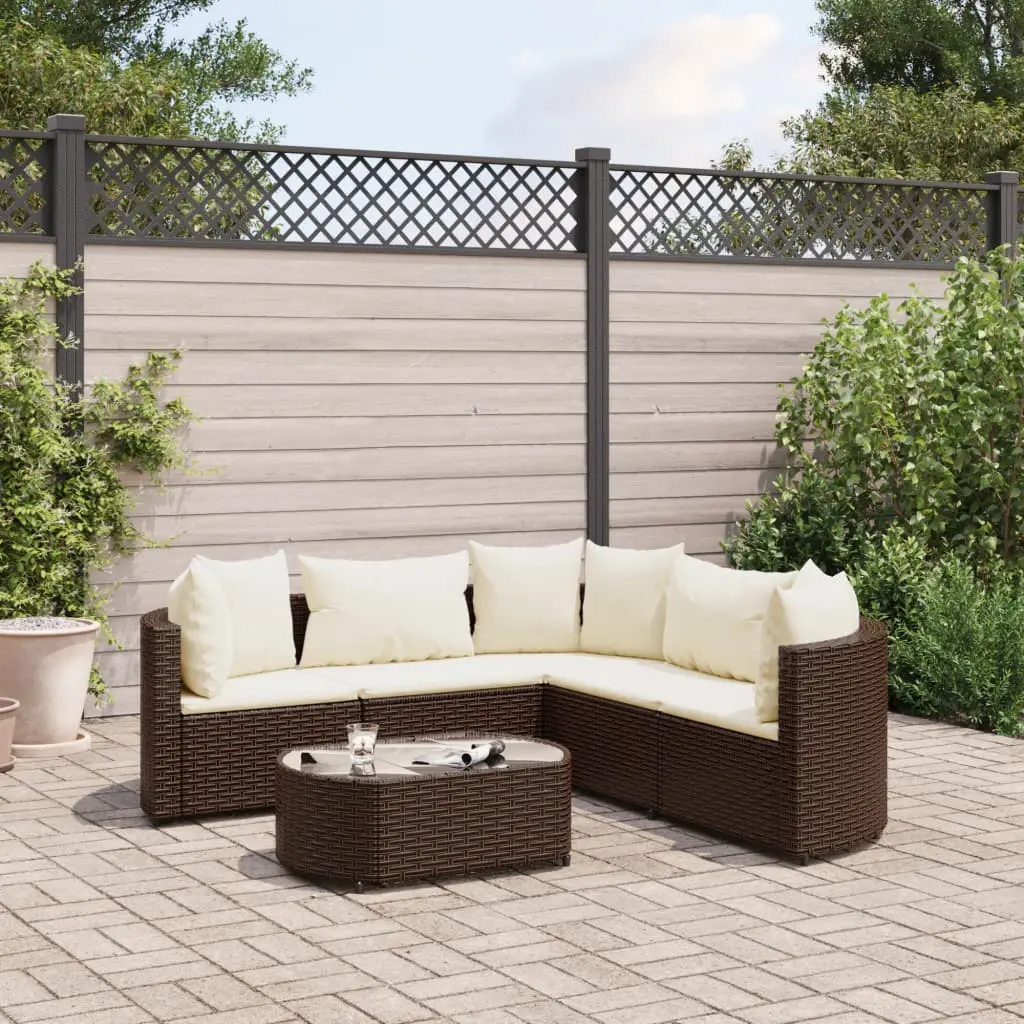 Set Divano da Giardino 6 pz con Cuscini Marrone in Polyrattan