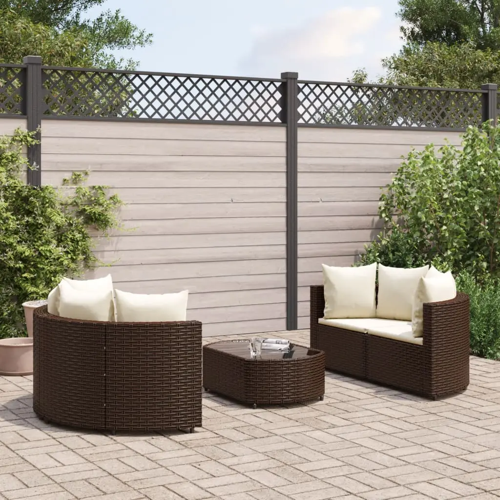 Set Divano da Giardino 5 pz con Cuscini Marrone in Polyrattan