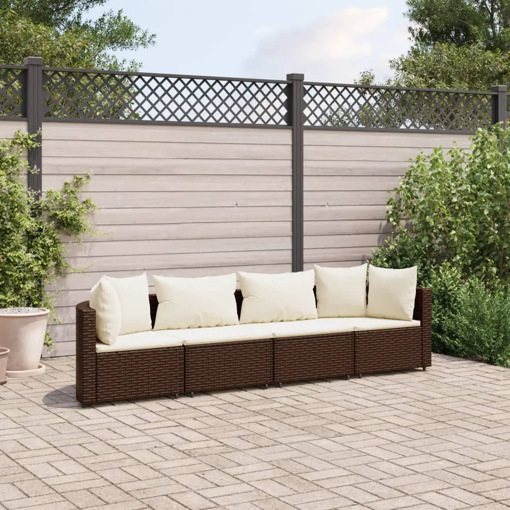 Set Divano da Giardino 4 pz con Cuscini Marrone in Polyrattan