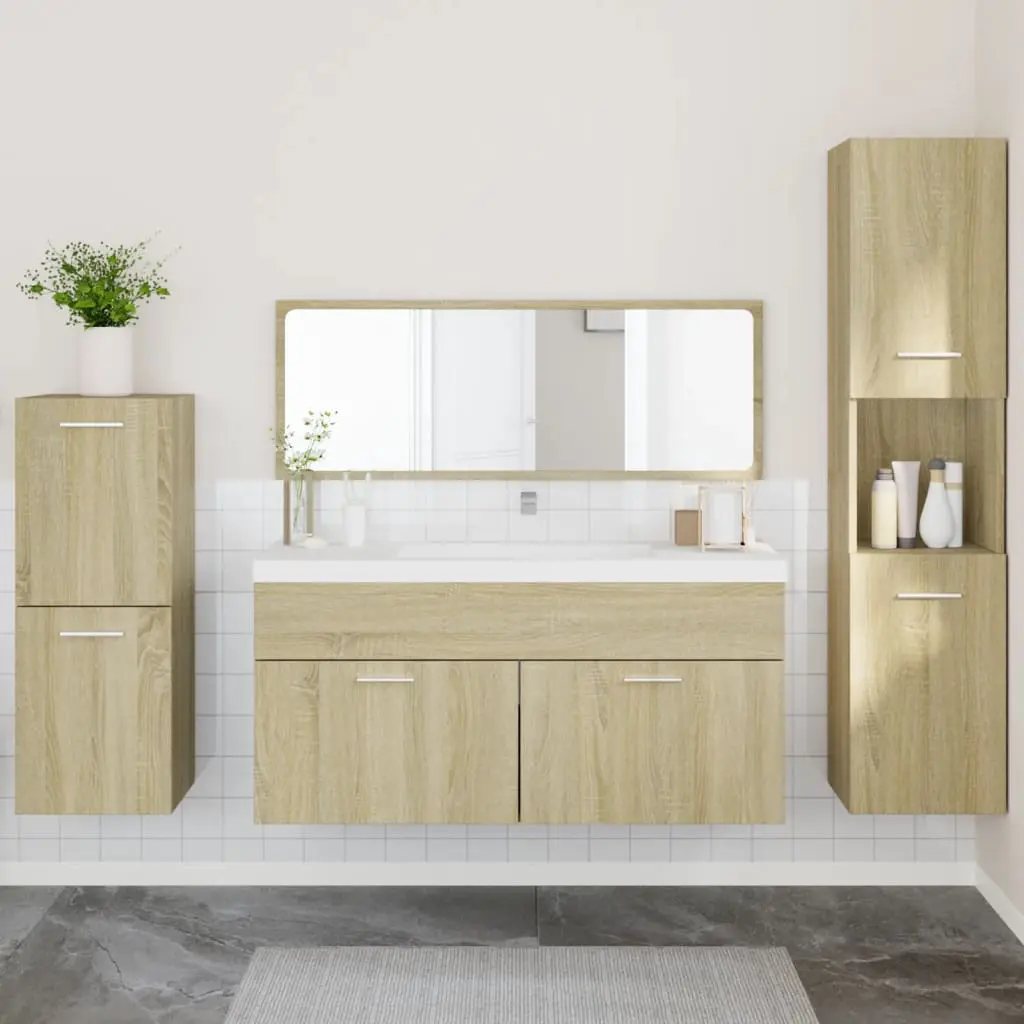 Set Mobili da Bagno 4 pz Rovere Sonoma in Legno Multistrato