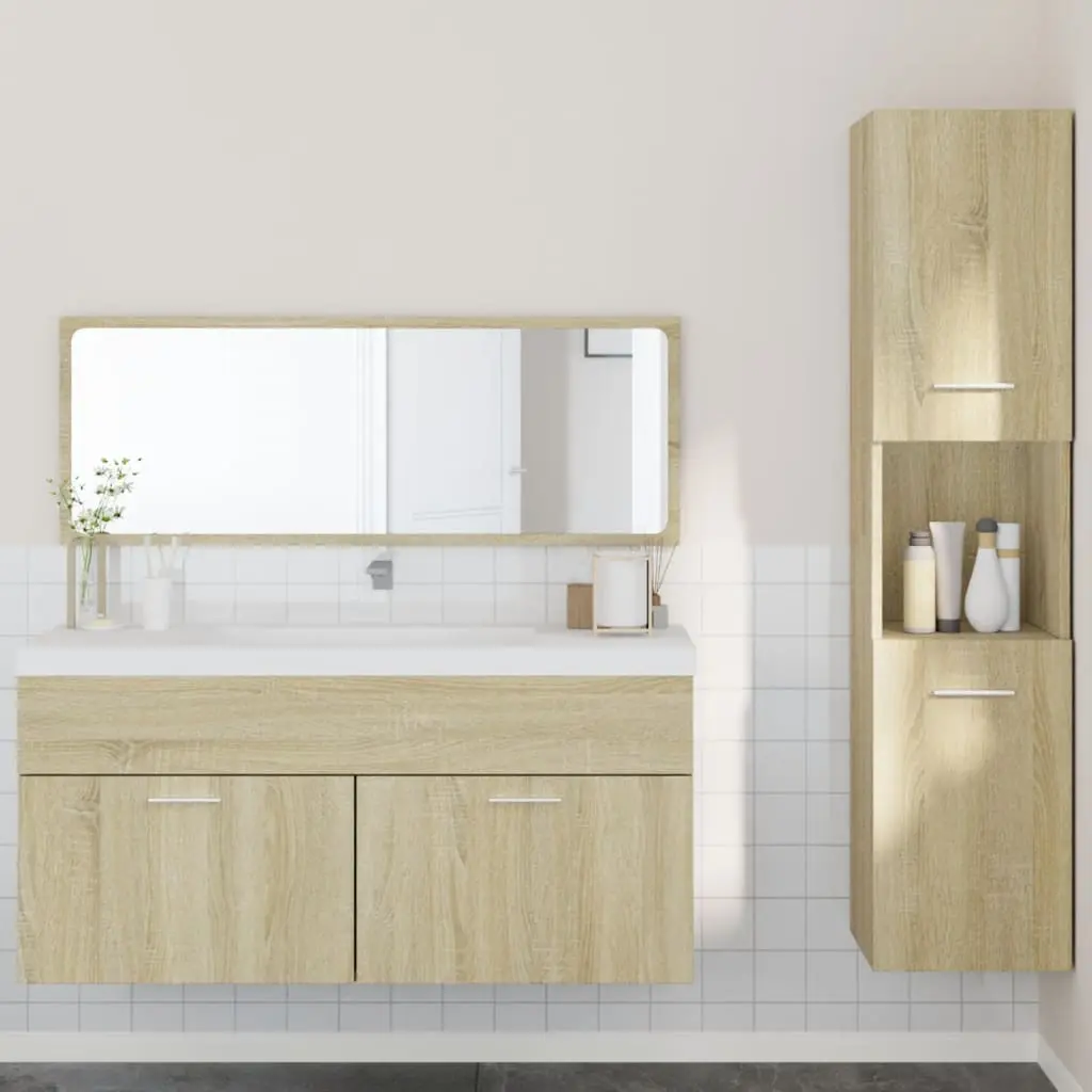 Set Mobili da Bagno 3 pz Rovere Sonoma in Legno Multistrato