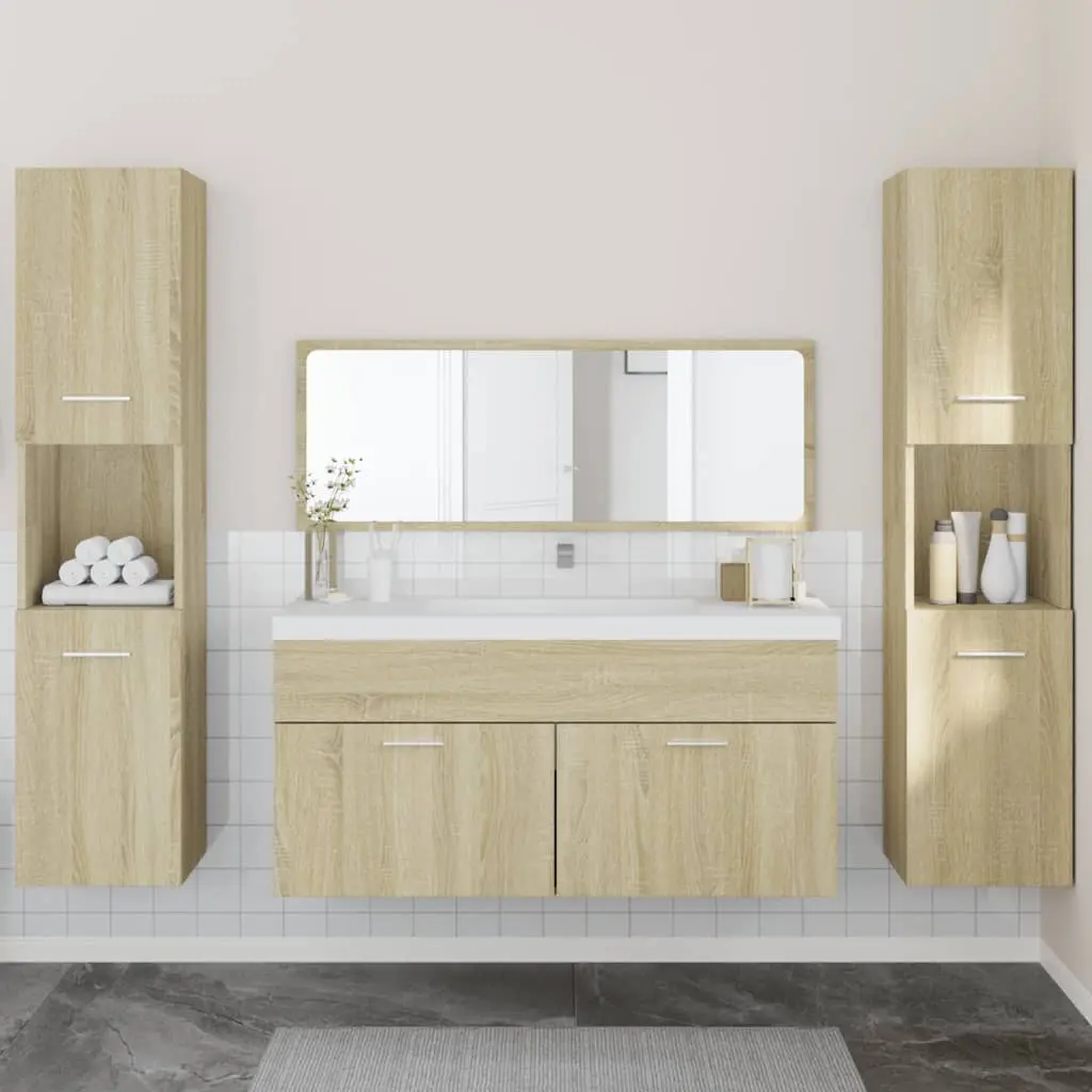 Set Mobili da Bagno 4 pz Rovere Sonoma in Legno Multistrato