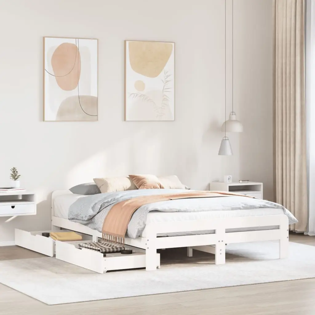 Letto senza Materasso Bianco 140x200 cm Legno Massello di Pino