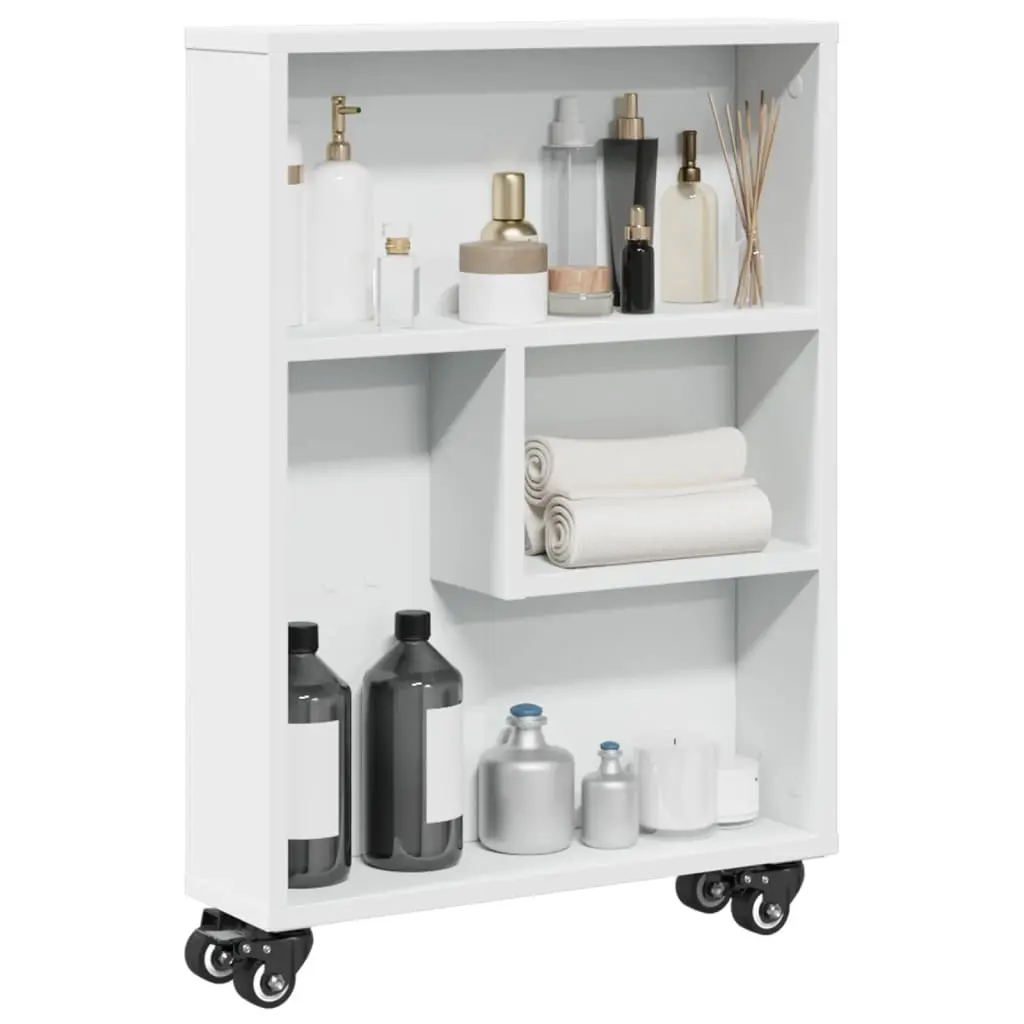 Carrello Portaoggetti Stretto Bianco 48x13x68 cm in Truciolato