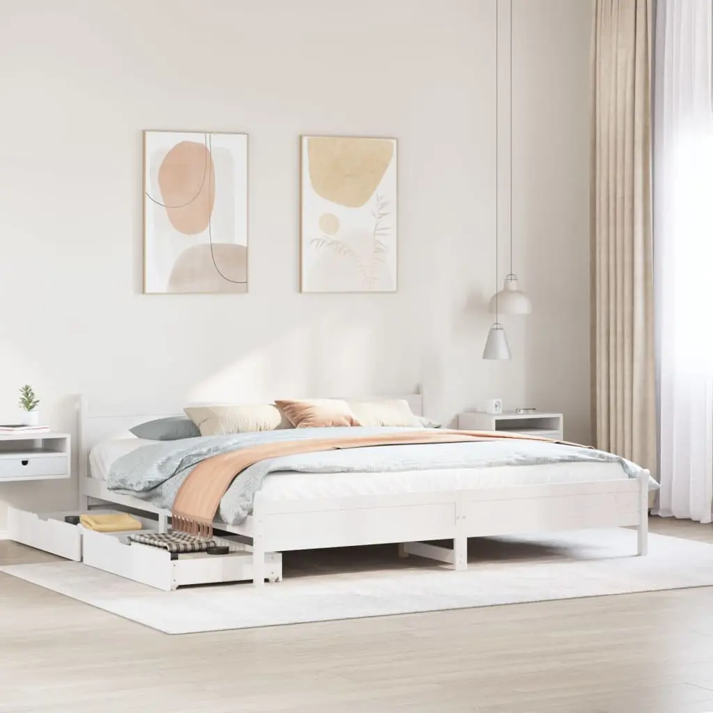 Letto senza Materasso Bianco 180x200 cm Legno Massello di Pino