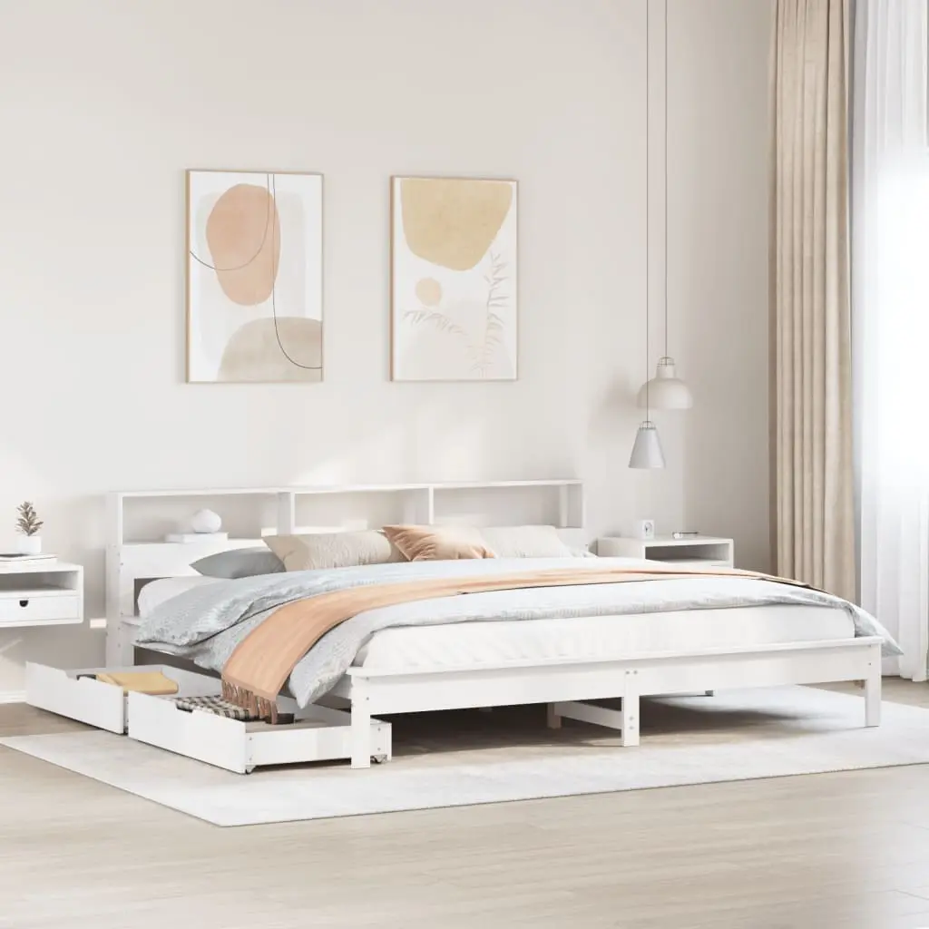 Letto Libreria senza Materasso Bianco 200x200 cm Legno di Pino