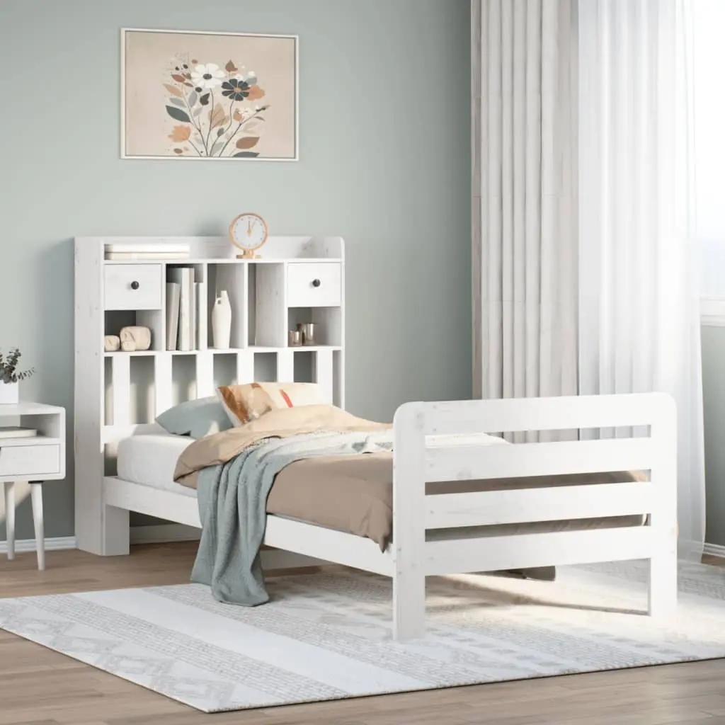 Letto Libreria senza Materasso Bianca 90x200 cm Legno di Pino