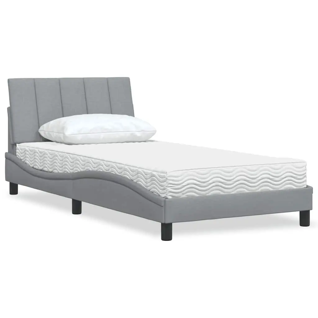 Letto con Materasso Grigio Chiaro 100x200 cm in Tessuto