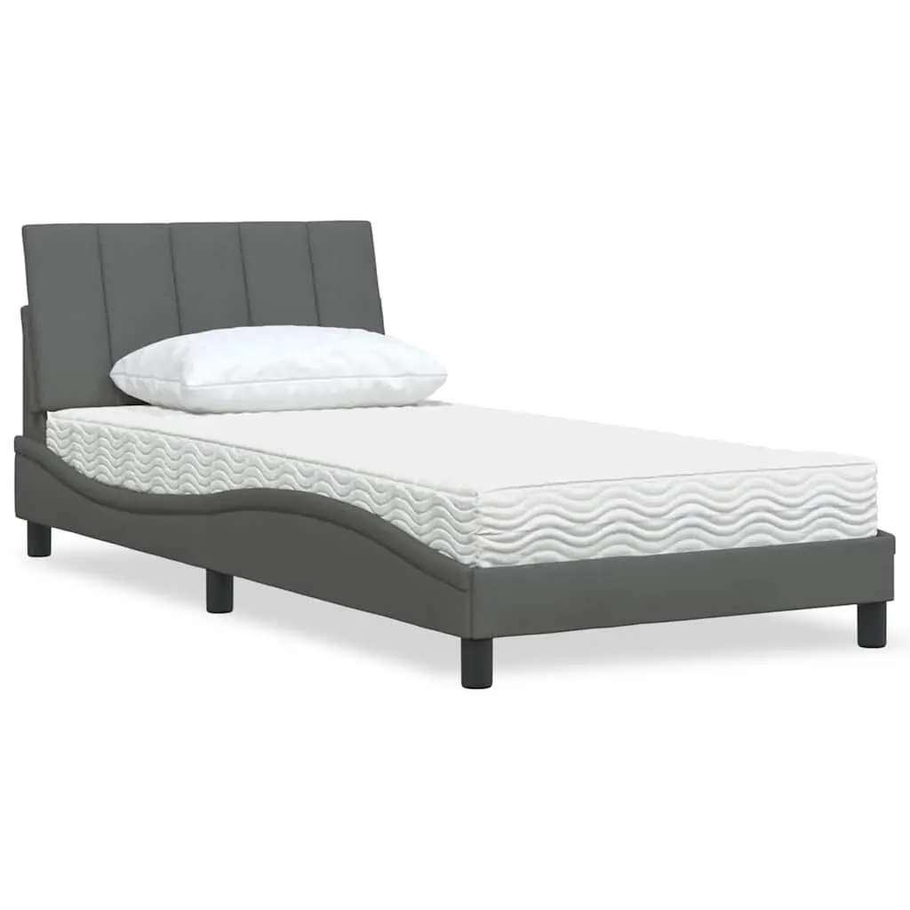 Letto con Materasso Grigio Scuro 100x200 cm in Tessuto