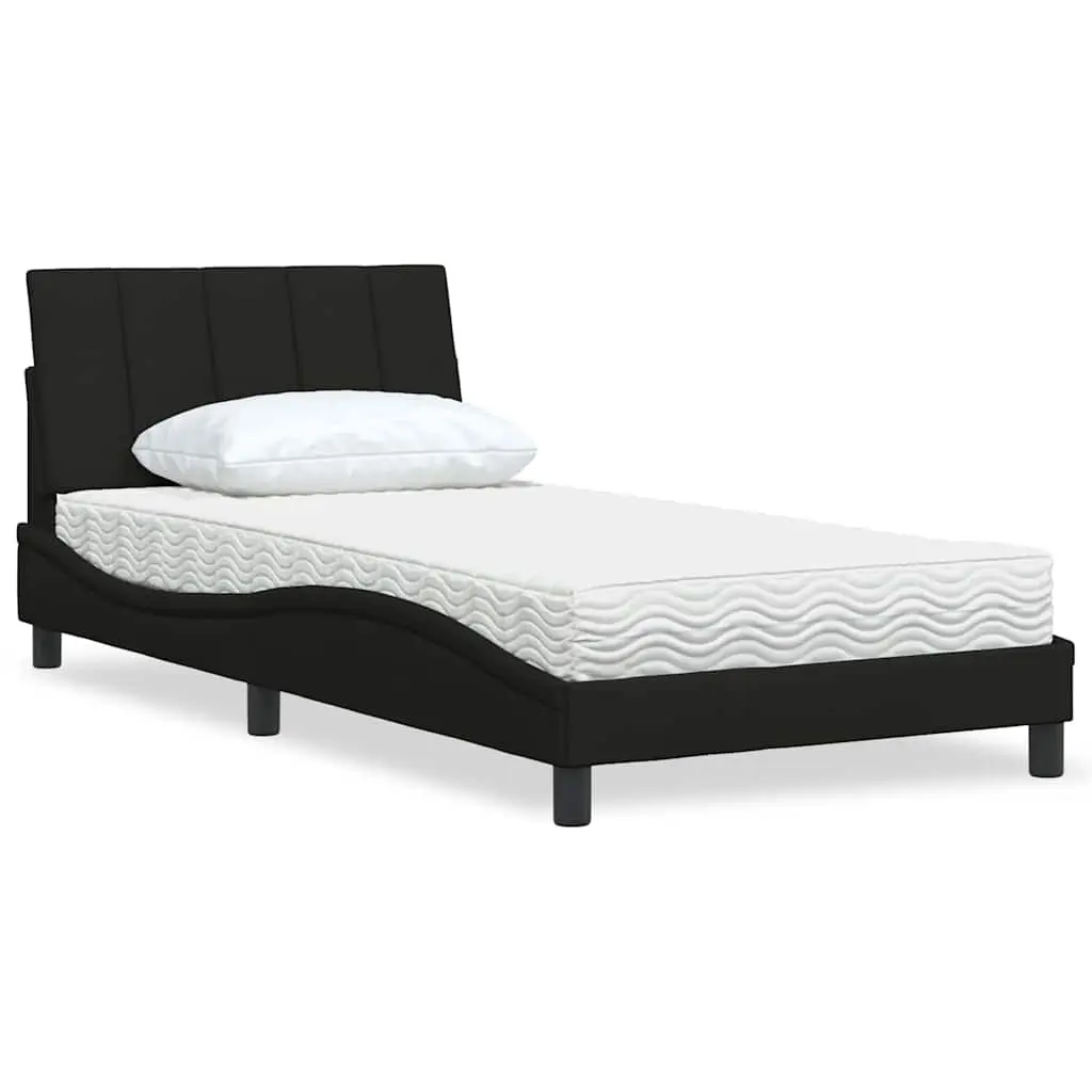 Letto con Materasso Nero 100x200 cm in Tessuto