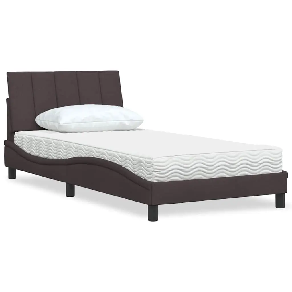 Letto con Materasso Marrone Scuro 100x200 cm in Tessuto