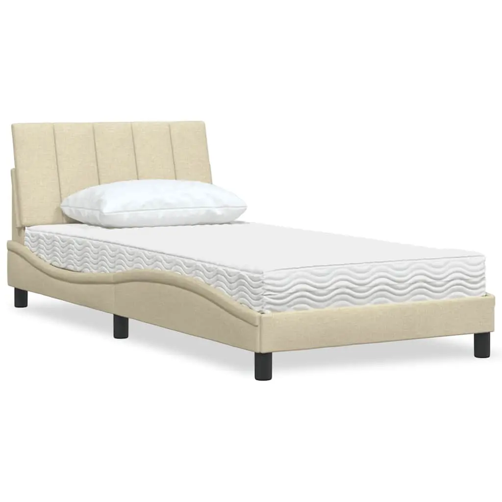 Letto con Materasso Crema 100x200 cm in Tessuto