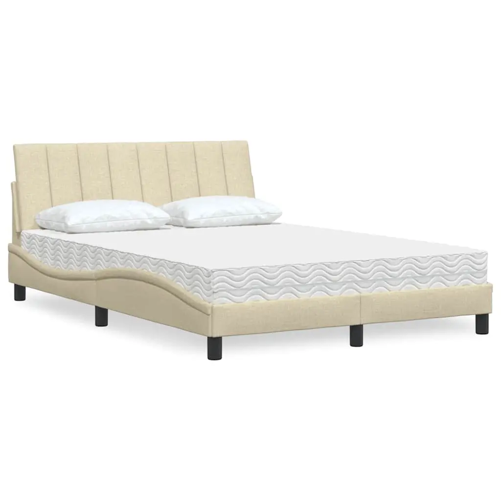 Letto con Materasso Crema 120x200 cm in Tessuto