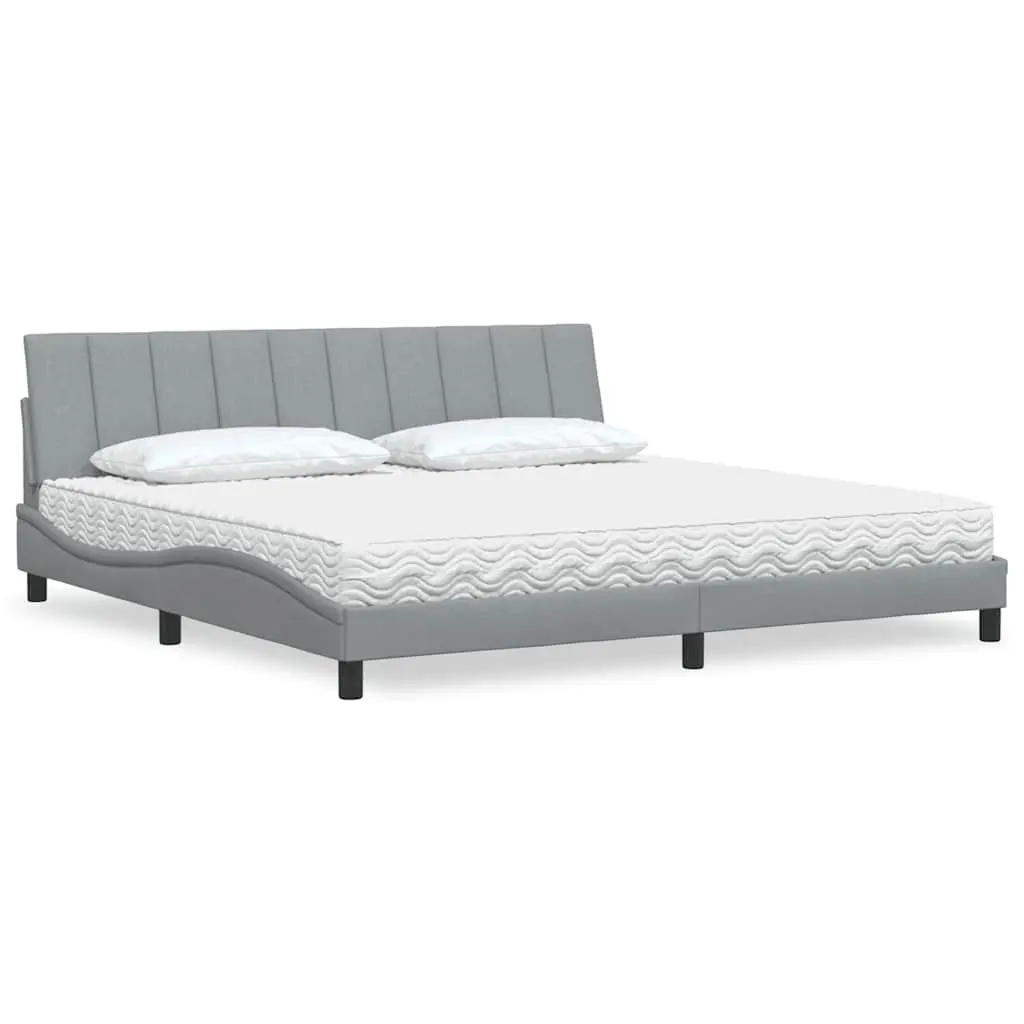 Letto con Materasso Grigio Chiaro 200x200 cm in Tessuto