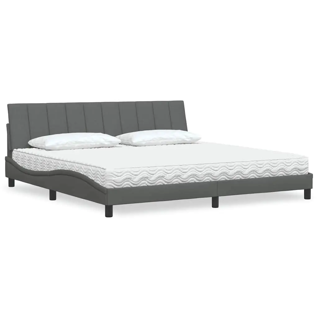 Letto con Materasso Grigio Scuro 200x200 cm in Tessuto