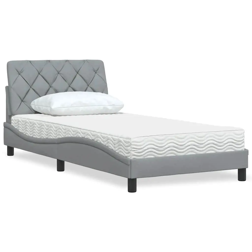 Letto con Materasso Grigio Chiaro 100x200 cm in Tessuto