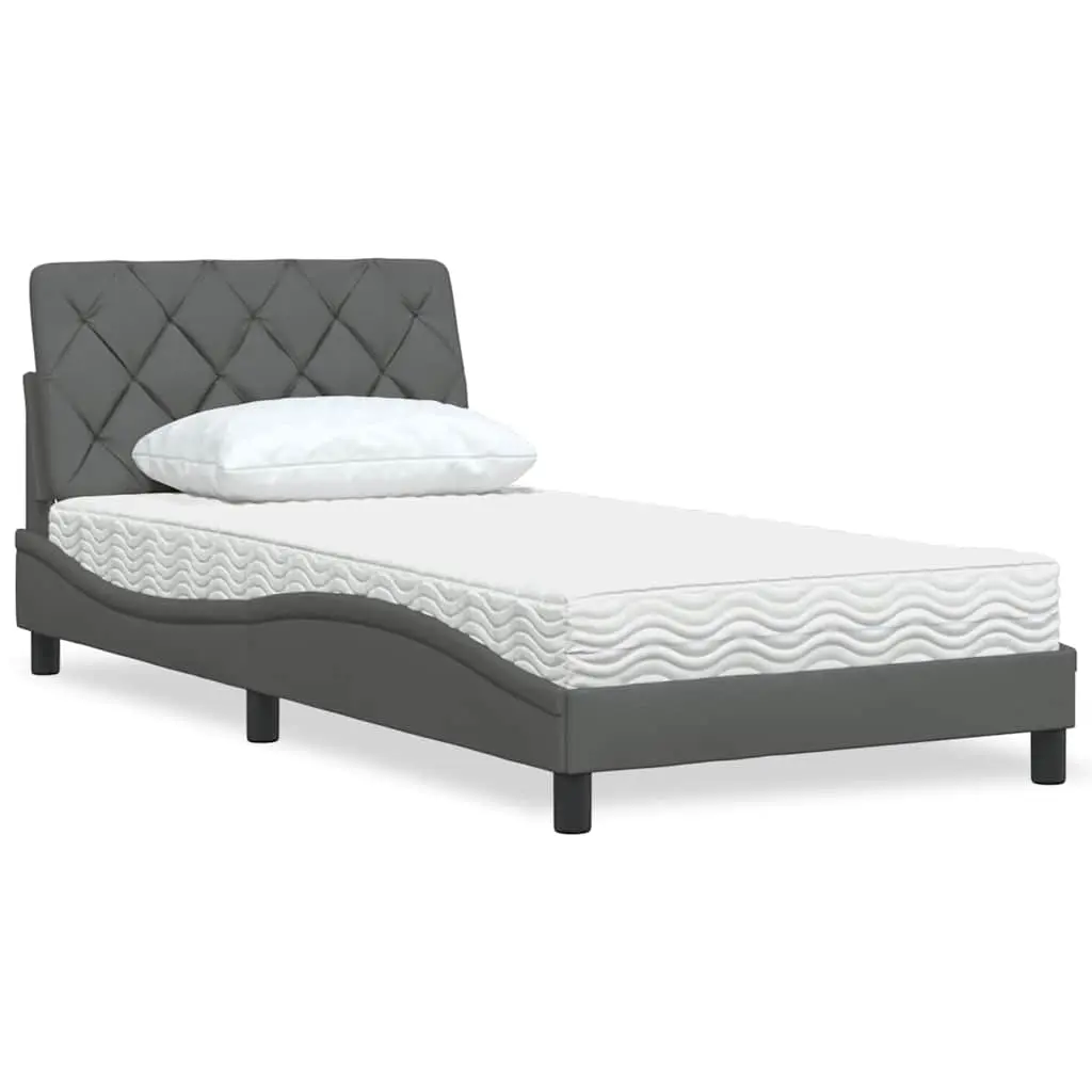 Letto con Materasso Grigio Scuro 100x200 cm in Tessuto