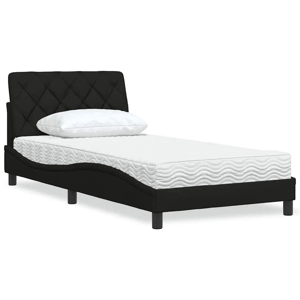 Letto con Materasso Nero 100x200 cm in Tessuto