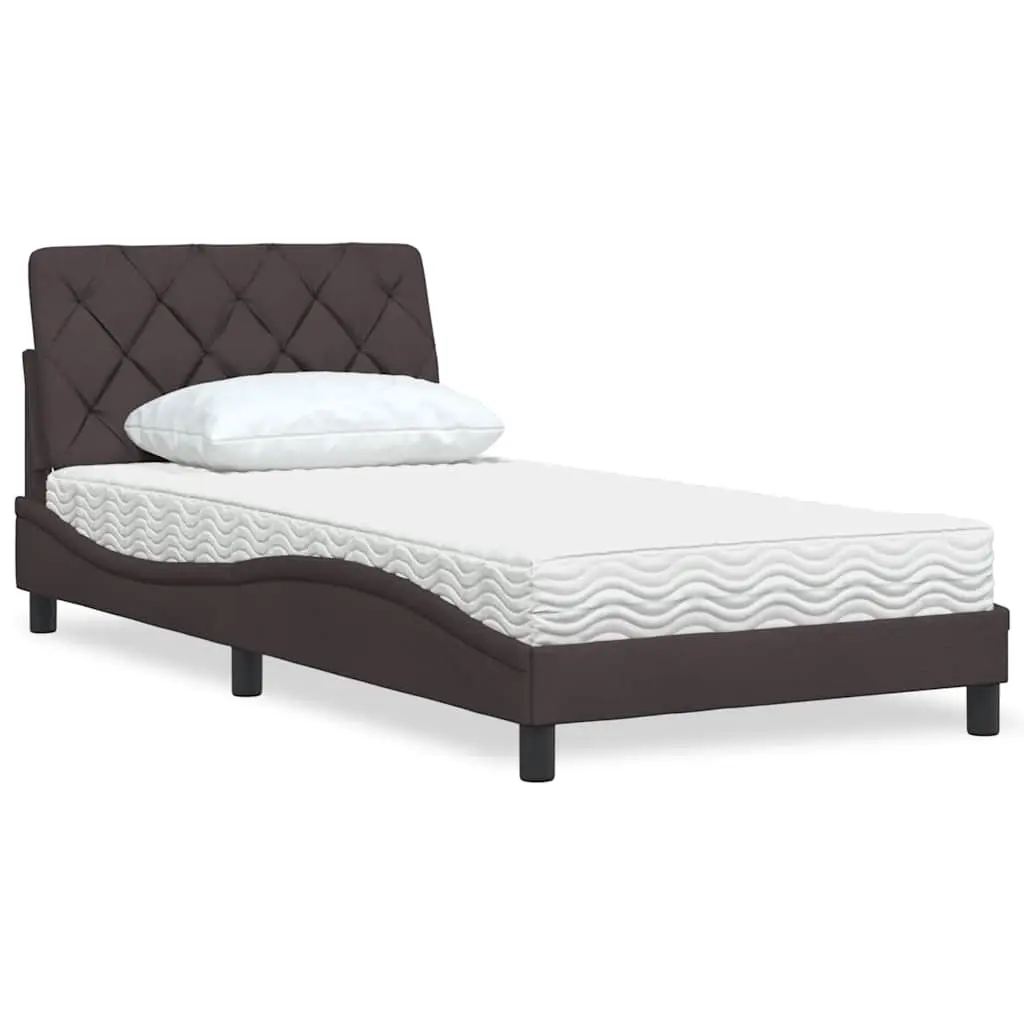 Letto con Materasso Marrone Scuro 100x200 cm in Tessuto