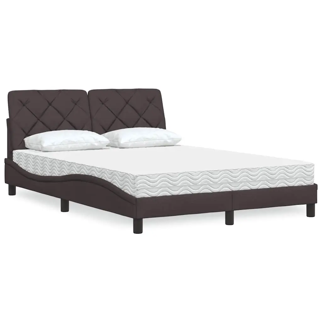 Letto con Materasso Marrone Scuro 140x190cm Tessuto