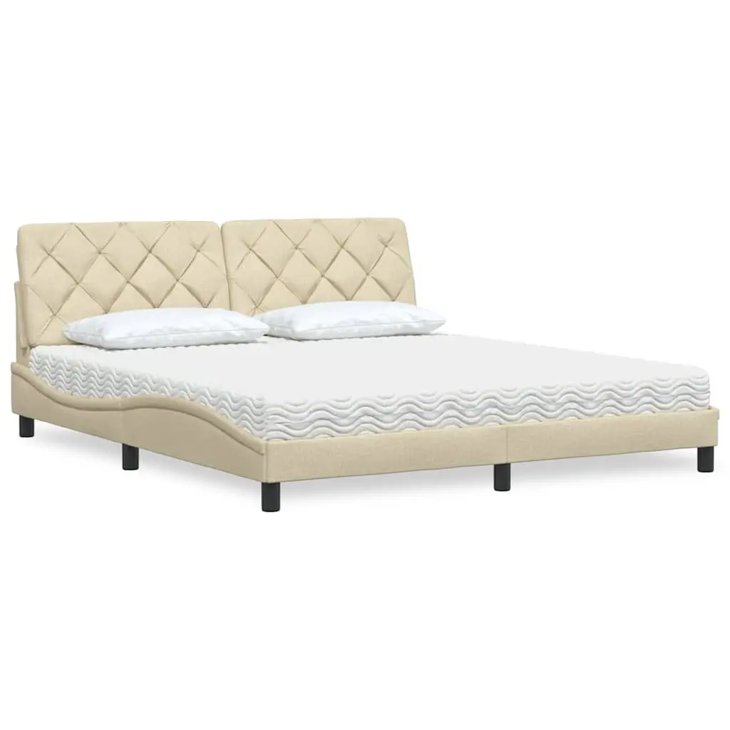 Letto con Materasso Crema 180x200 cm in Tessuto