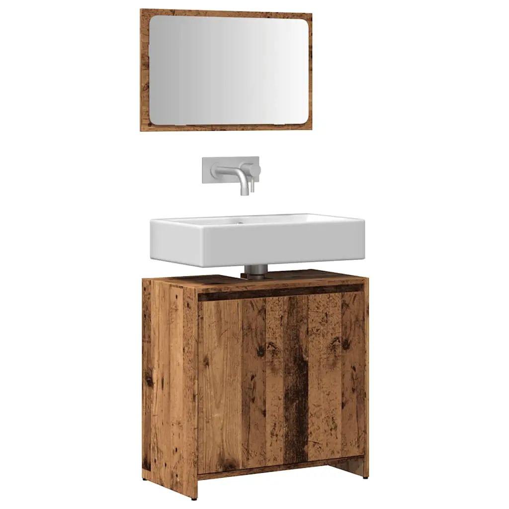 Set Mobili da Bagno 2 pz Legno Antico in Legno Multistrato