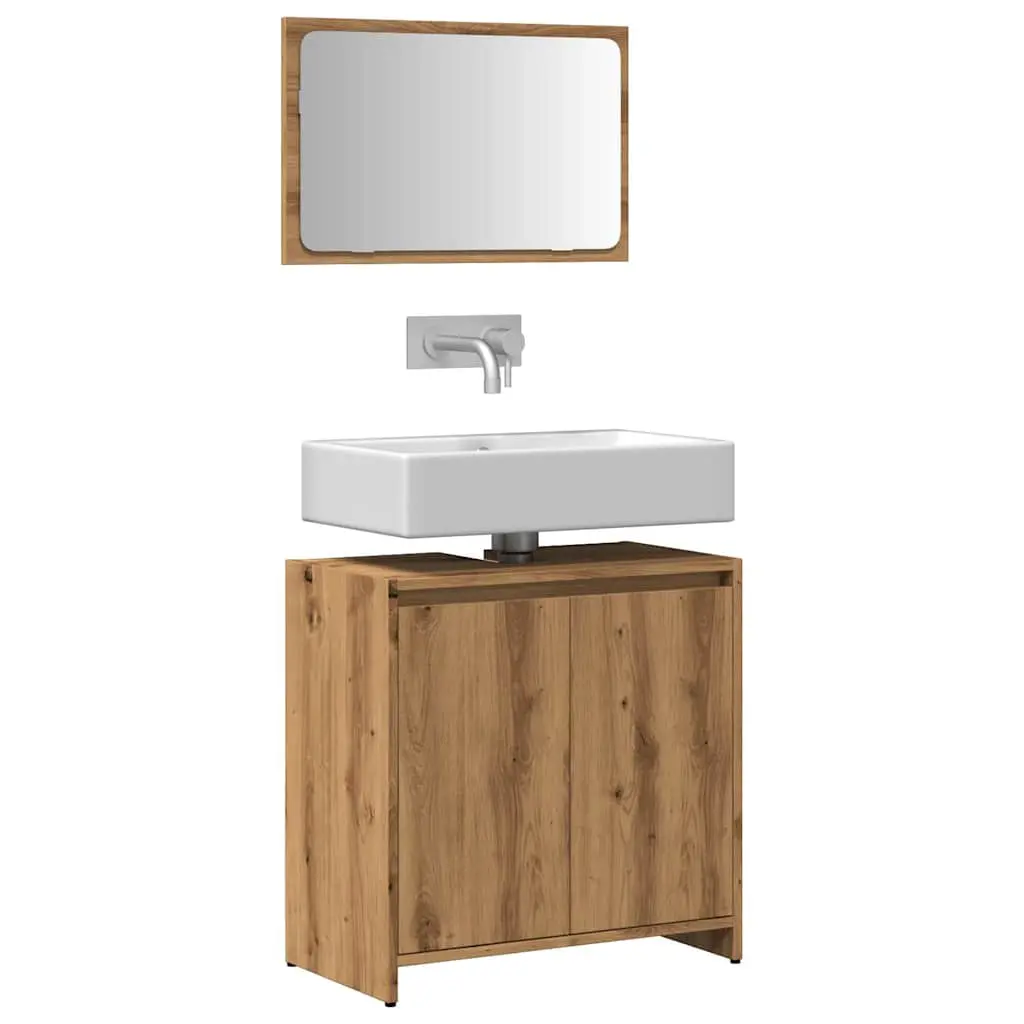 Set Mobili da Bagno 2 pz Rovere Artigianale Legno Multistrato