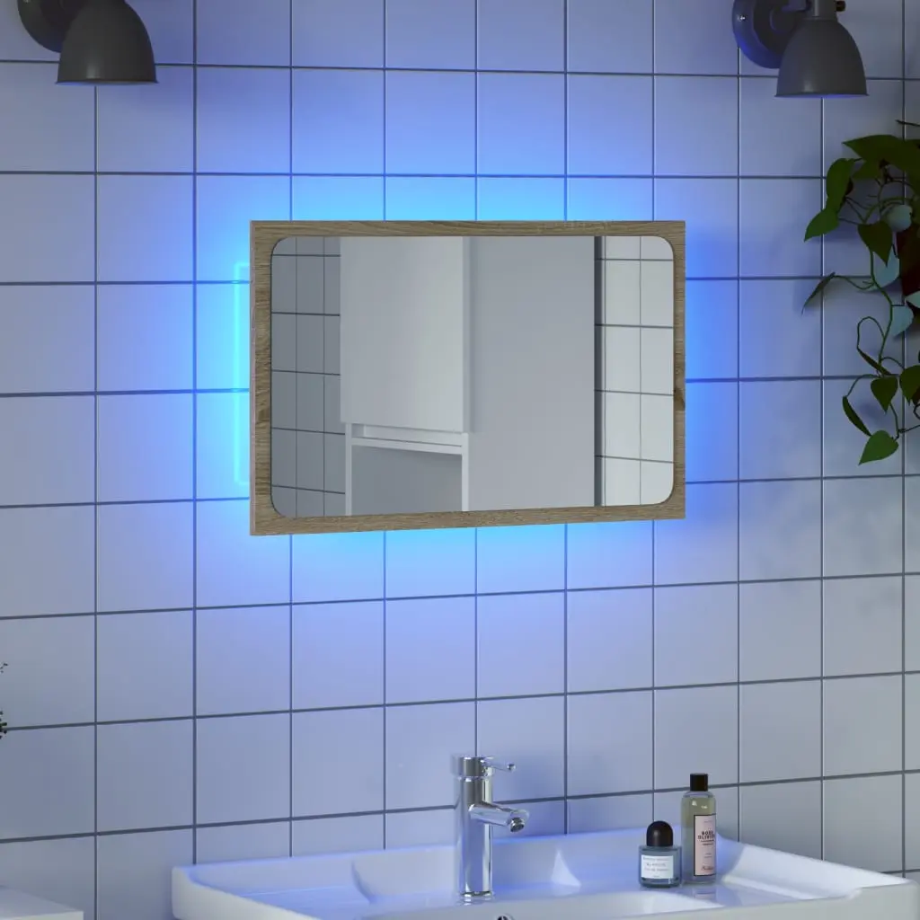 Specchio da Bagno con Luci LED Grigio Cemento 60x8,5x38 cm