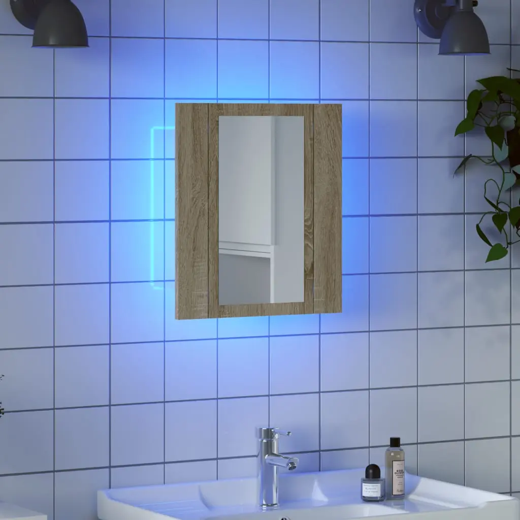 Mobile da Bagno a Specchio con LED Rovere Sonoma 40x12x45 cm