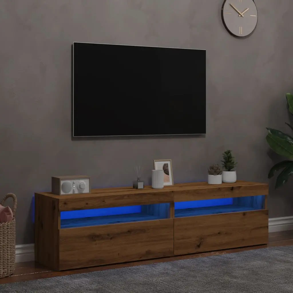 Mobili Porta TV con LED 2 pz Artigianale in Legno Multistrato