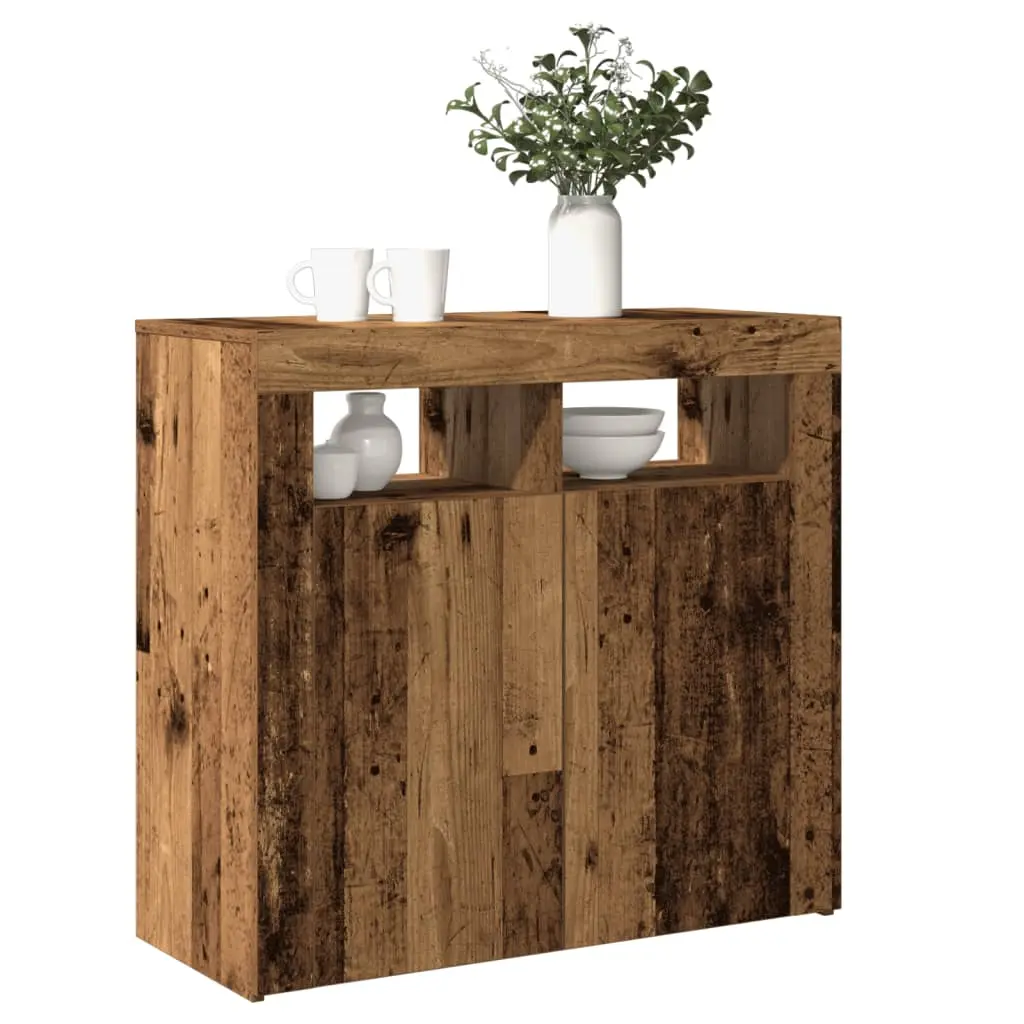 Credenza con Luci LED Legno Antico 80x35x75 cm in Truciolato