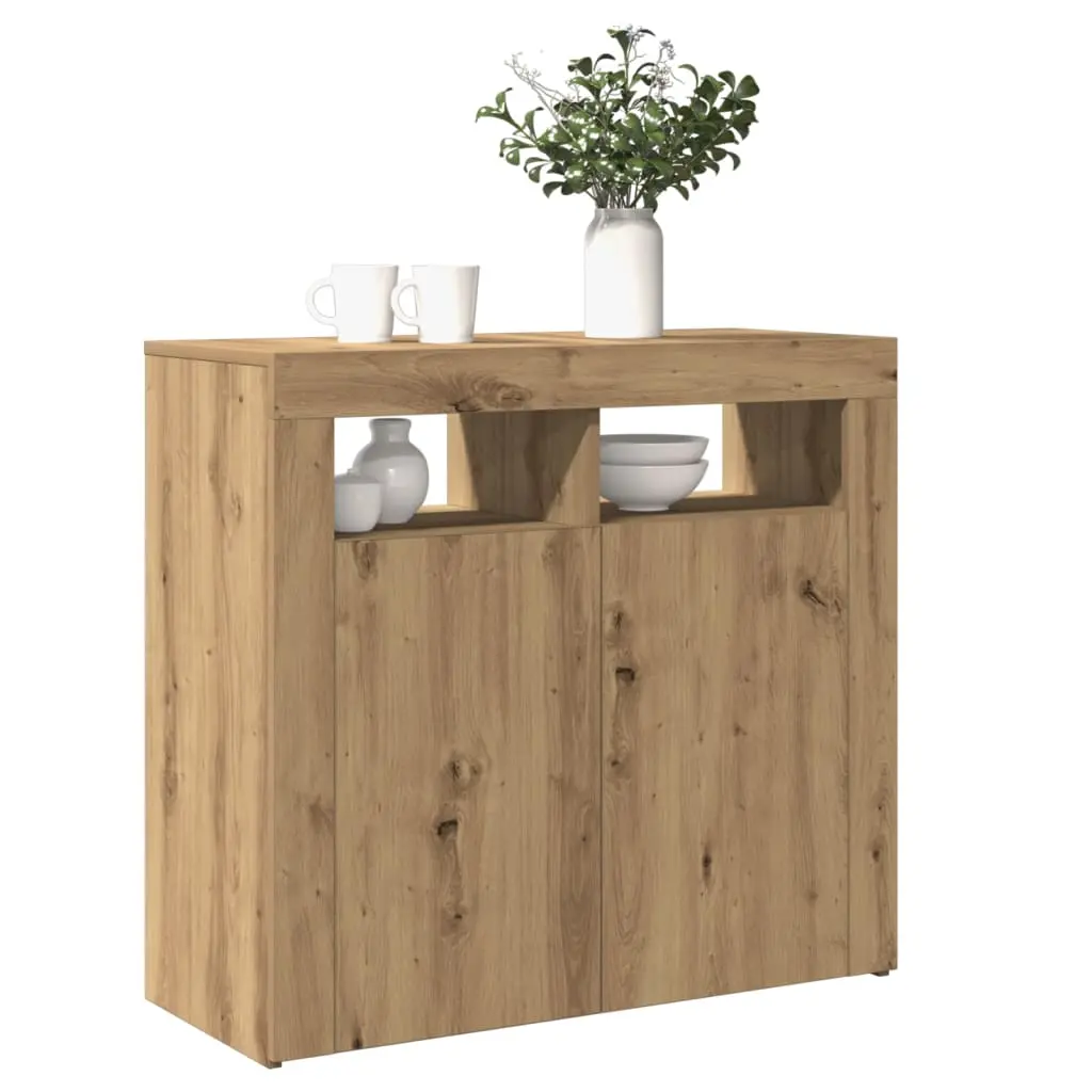 Credenza con Luci LED Artigianale 80x35x75 cm in Truciolato