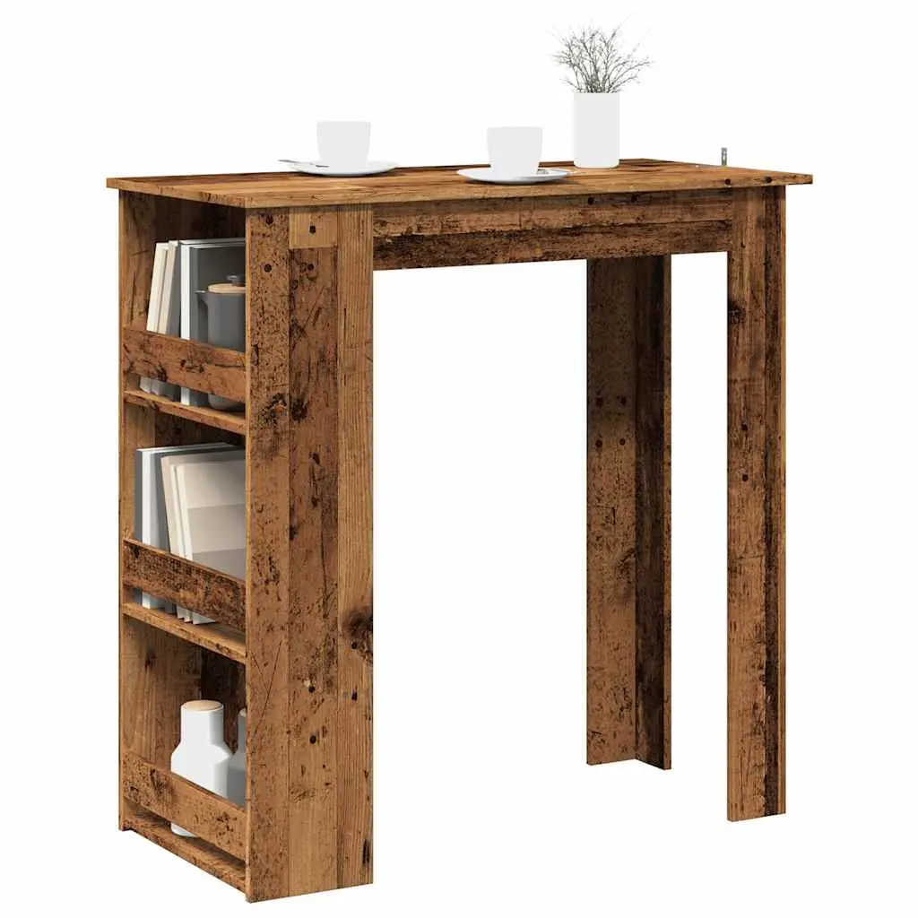 Tavolo da Bar con Ripiano Legno Antico 102x50x103,5 cm