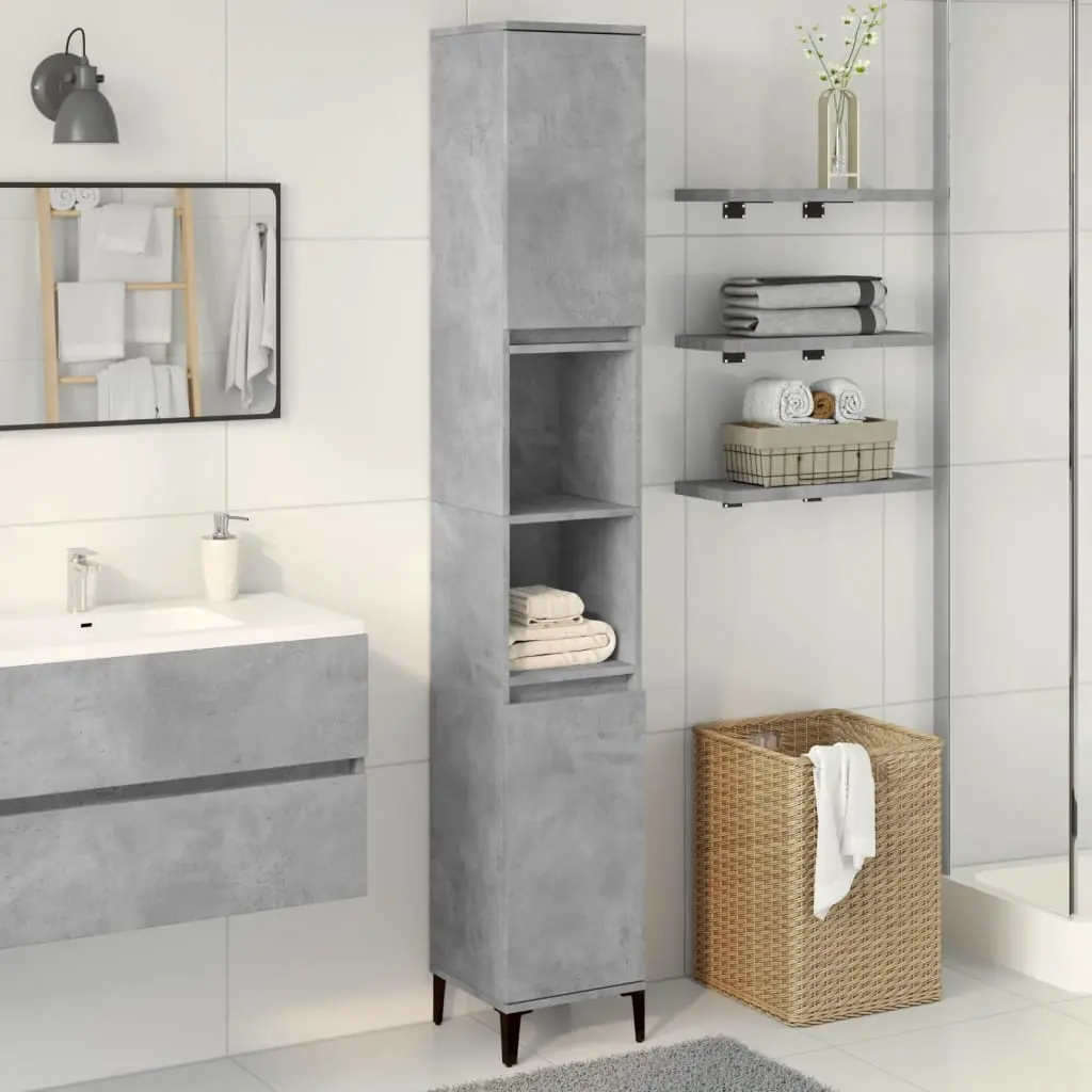 Armadietto Bagno Grigio Cemento 30x30x190 cm Legno Multistrato