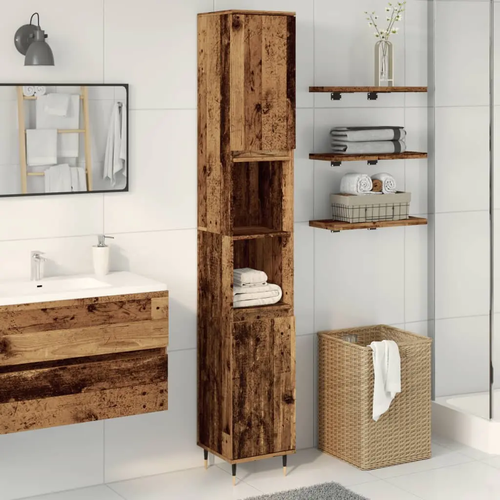 Armadietto Bagno Legno Antico 30x30x190 cm in Legno Multistrato