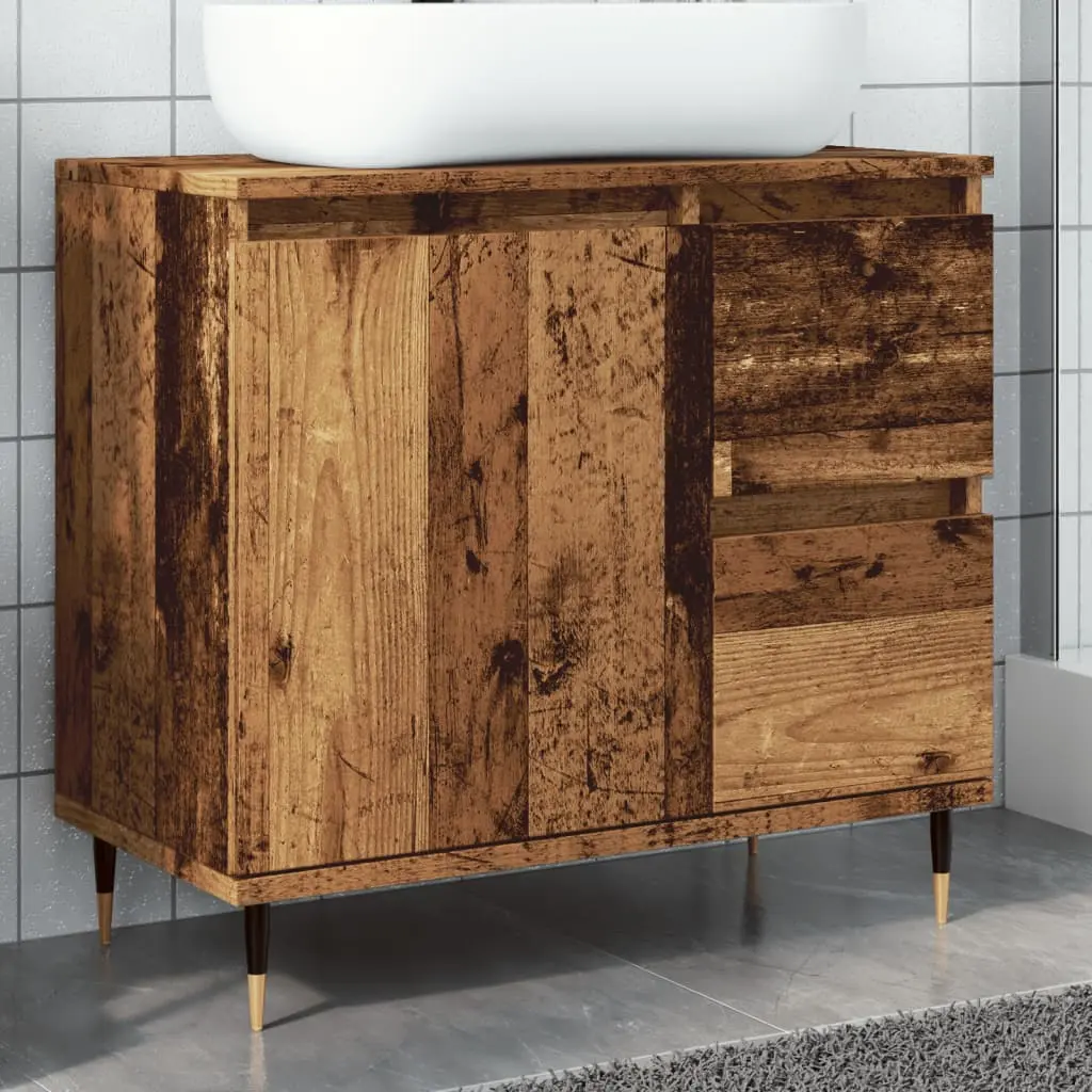 Armadietto da Bagno Legno Antico 65x33x60 cm in Truciolato