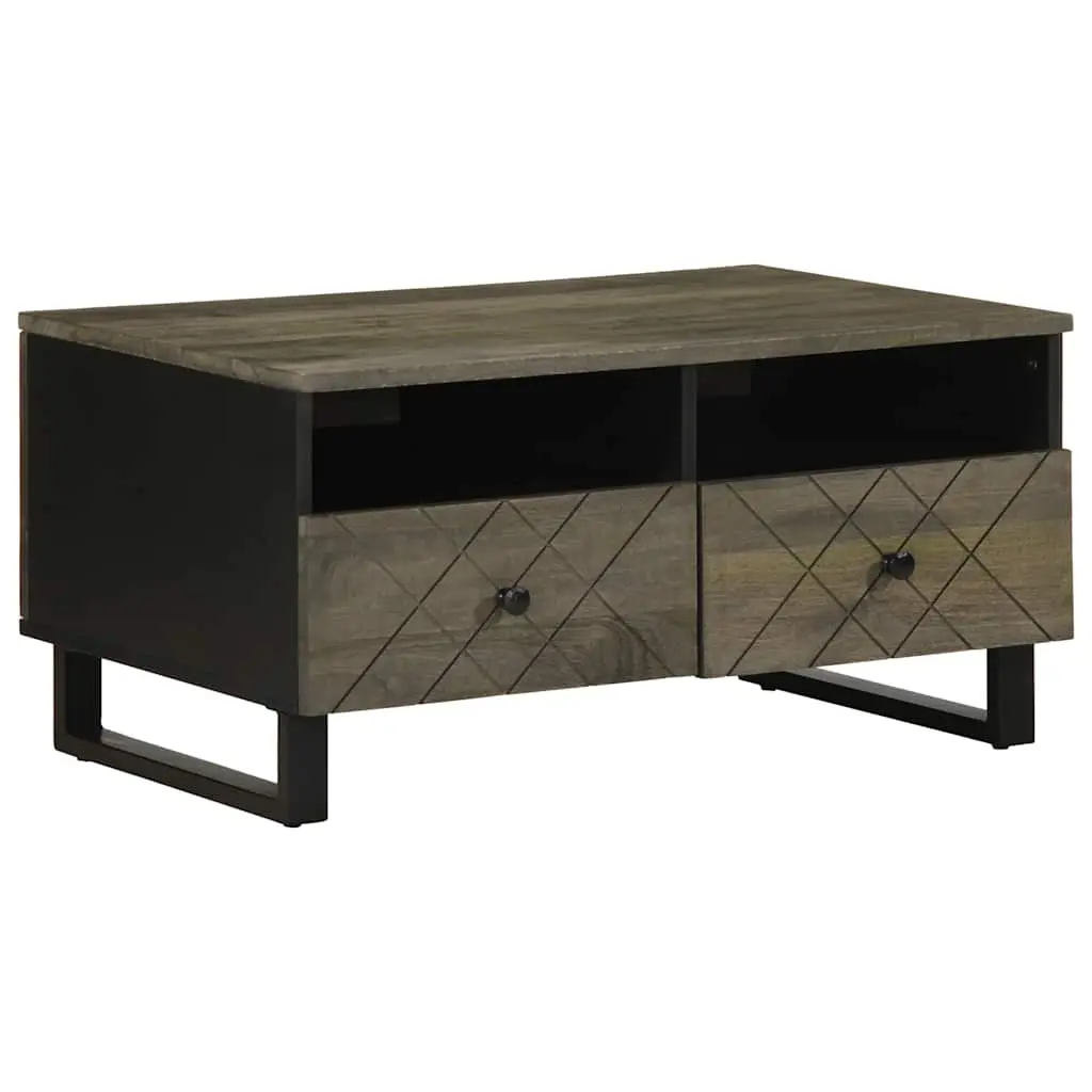 Tavolino da Salotto Nero 80x54x40 cm in Legno Massello di Mango