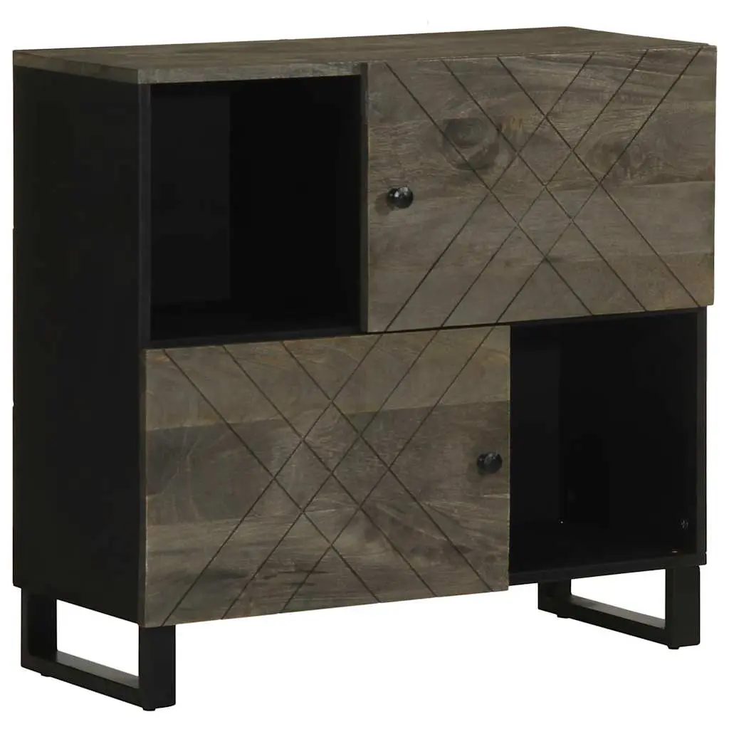 Credenza Nera 80x33x75 cm in Legno Massello di Mango